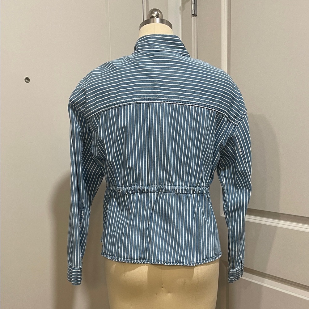 Blue Striped Utility Jacket with Yellow Drawstrings - Picture 2 of 5